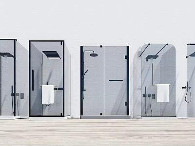 Modern Shower Interior Design With Glass Enclosures Shower Heads And Towel Racks 3d model