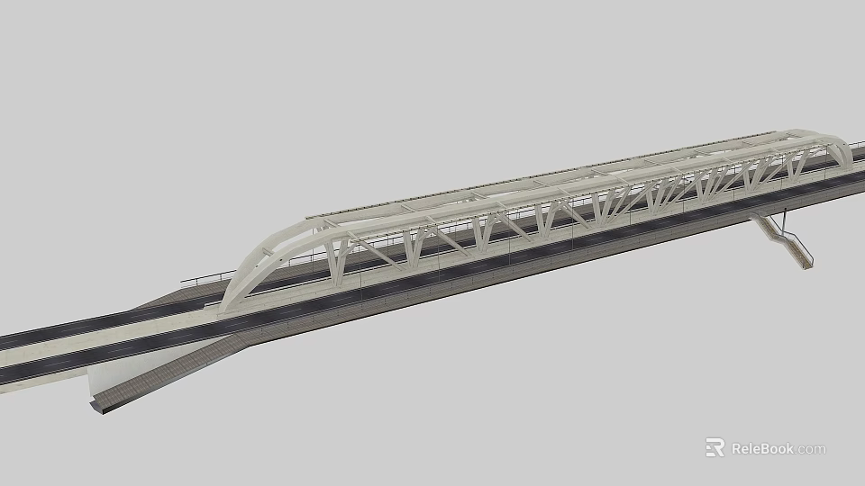 Modern Steel Bridge With Curved Arch Design And Supporting Frame Structure 3d model 