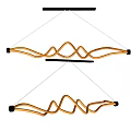Modern Double Chandeliers with Curved Wave Design and Golden Black Frames 3d model