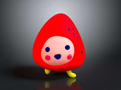 Cute Red Strawberry Shaped Cartoon Character With Yellow Feet Facial Expression And Purple Spots 3d model
