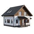 Wooden House Exterior Design With Black Tiled Roof Solar Panel Porch And Windows