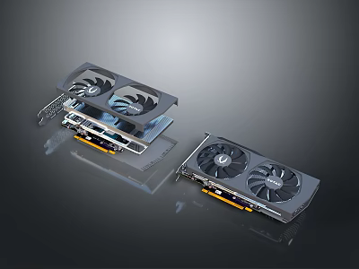 High Performance Two Graphics Cards With Dual Fans Heatsink And Ports Design 3d model