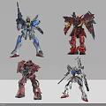 Four Colorful Robot Action Figures With Unique Designs And Mechanical Details