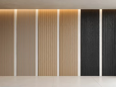 Elegant Modern Wooden Striped Background Wall With Vertical Panels And Various Color Tones 3d model