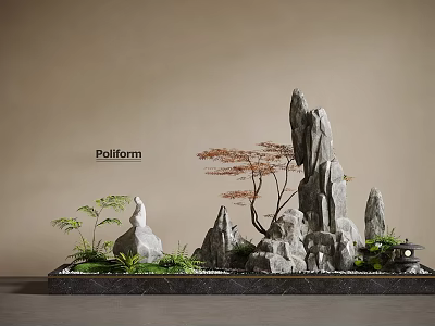 Rockery Stones with Ornamental Plants Small Trees and Garden Landscape Design 3d model