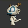 Plush Game Movie Character With White Body Blue Face Belly Yellow Horns And Big Eyes