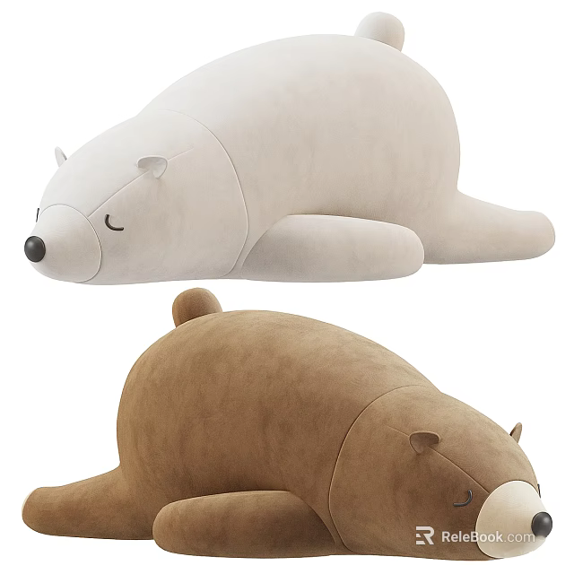 Cute Plush Bear Dolls In Lying Positions With Different Colors 3d model