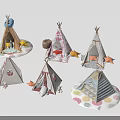 Colorful Kids Tents With Various Designs Floral Patterns Bowknot And Small Toys