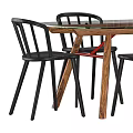 Modern Dining Table Set With Wooden Top Black Light Colored Chairs Red Yellow Accents