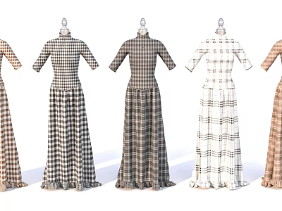 Plaid Long Dresses In Different Styles And Colors 3d model