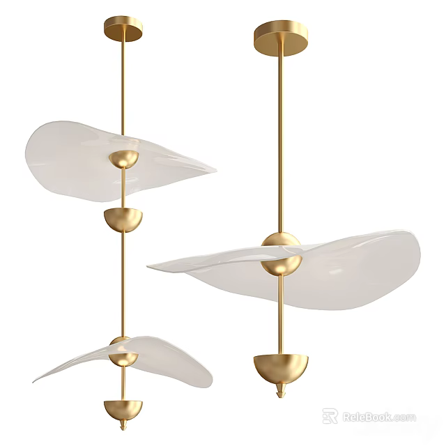 Modern Minimalist Chandelier With White Leaf Shaped Shades And Gold Metal Accents 3d model 