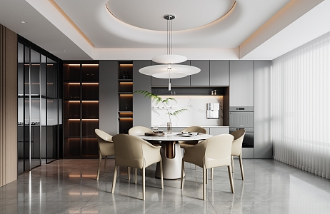 Modern Restaurant Chandelier Dining Table and Chair Decorative Cabinet Kitchen 3d model