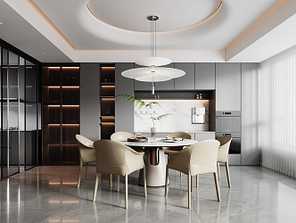 Modern Restaurant Chandelier Dining Table and Chair Decorative Cabinet Kitchen 3d model