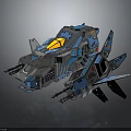 Futuristic Cosmic Spaceship 3D Model With Blue Gray Design And Yellow Accents