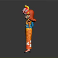 Character In Orange Kimono With Flower Patterns Red Hair And Creature On Head