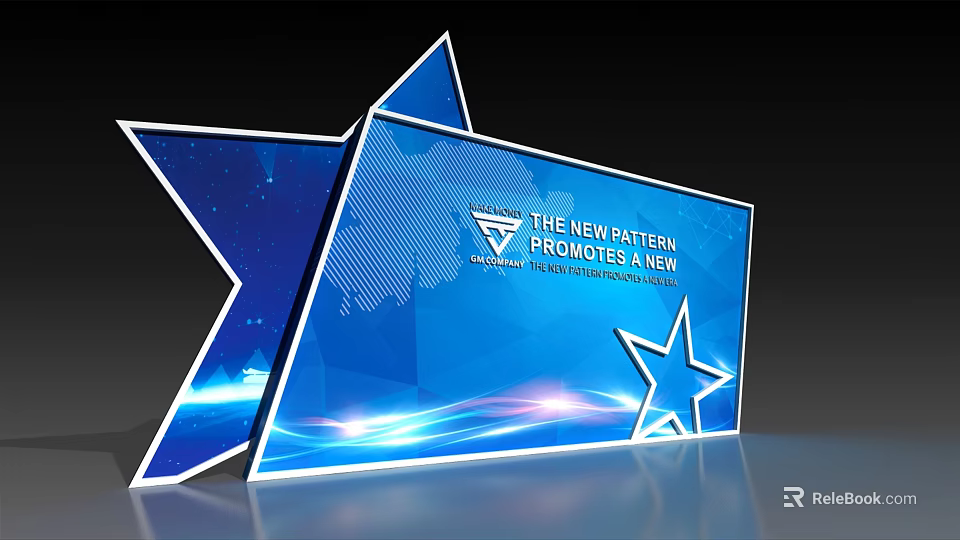Blue Star Shaped Background Wall With Modern Glowing Design Elements 3d model