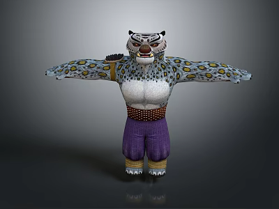 Cartoon Leopard Character With Spotted Fur Purple Shorts Yellow Arms And Muscular Body Arms Outstretched 3d model