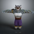 Cartoon Leopard Character With Spotted Fur Purple Shorts Yellow Arms And Muscular Body Arms Outstretched