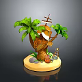 Whimsical Treehouse Building With Tropical Palm Trees Sandy Base Stones And Wooden Ladder