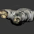 Handcrafted Curved Birch Wood Artifact With Natural Stone Inlays And Black Spot Textures