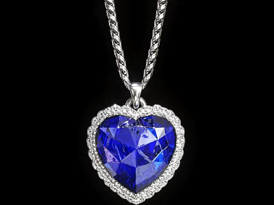 Stunning Heart Shaped Pendant Necklace With Blue Gemstone And Diamond Encrusted Silver Braided Chain 3d model