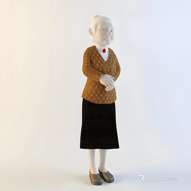 Woman Wearing Brown Coat With White Dots And Black Skirt Standing In Light Background 3d model 