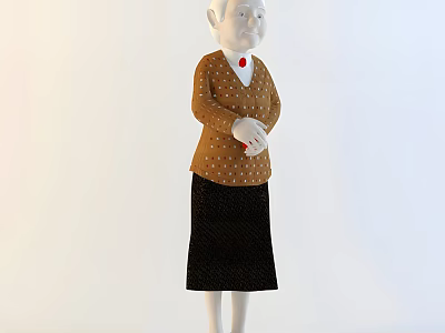 Woman Wearing Brown Coat With White Dots And Black Skirt Standing In Light Background 3d model