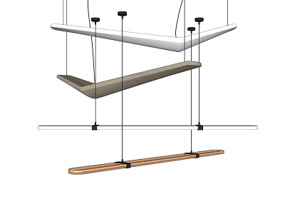 Sleek Modern Chandelier With Multi Layered Suspended Metal And Wooden Components 3d model