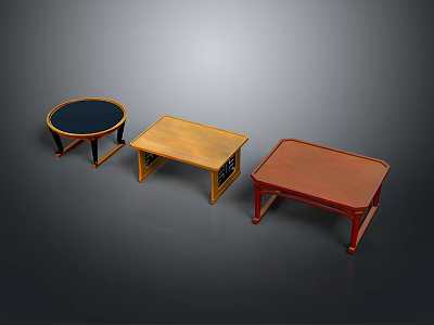 Three Different Wooden Coffee Tables With Round And Rectangular Shapes In Various Colors 3d model