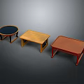 Three Different Wooden Coffee Tables With Round And Rectangular Shapes In Various Colors