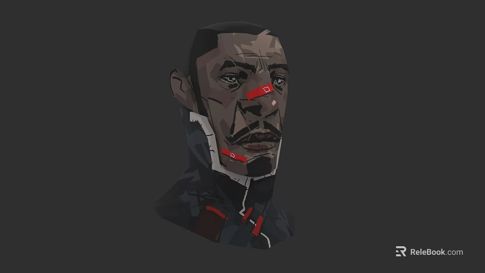 Futuristic Man Portrait Illustration With Geometric Design And Red Facial Lines 3d model 