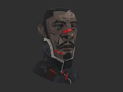 Futuristic Man Portrait Illustration With Geometric Design And Red Facial Lines 3d model