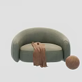 Light Green Single Sofa Featuring Brown Blanket and Round Cushion on Light Gray Background 3d model