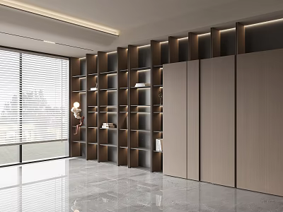 Modern Wooden Decorative Cabinet Interior With Grid Design LED Lighting And Large Window 3d model