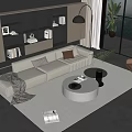 Sofa Coffee Table Combination Single Person Sofa Side Table Floor Lamp Hanging Painting Decoration Green Plant 3d model