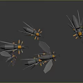 Game Movie Character Design Of Multiple Mechanical Insects With Metallic Wings And Yellow Gray Accents