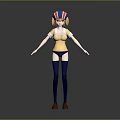 Anime Style 3D Character Model With Yellow Top Blue Thigh High Socks And Striped Hat