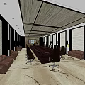 Conference Room Interior With Long Table Comfortable Chairs Sofas And Projection Screen