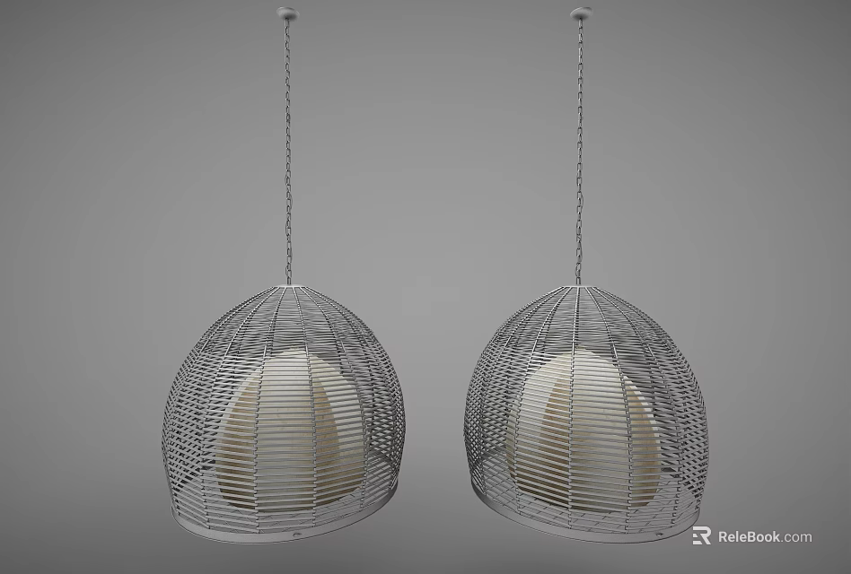 Modern Pendant Lights with Wire Cage Design and White Shade for Contemporary Interior 3d model 