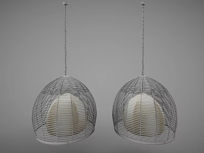 Modern Pendant Lights with Wire Cage Design and White Shade for Contemporary Interior 3d model