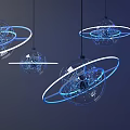 Futuristic Transparent Glass Sphere Chandelier With Blue Light And Circular Rings Design
