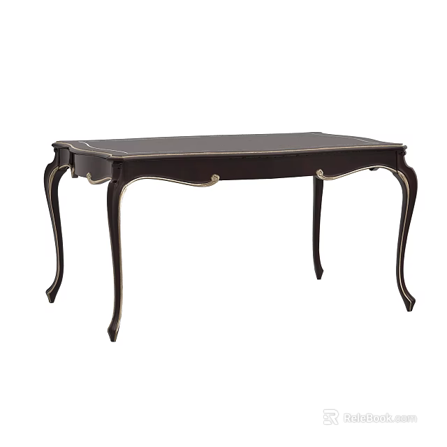 Dark Wooden Dining Table With Elegant Curved Legs And Metal Accents 3d model 