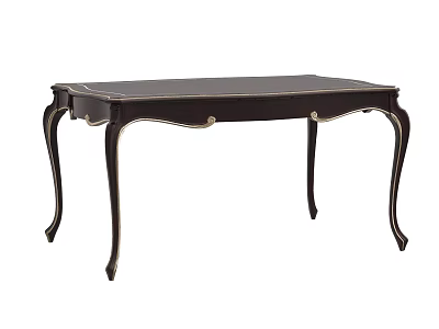 Dark Wooden Dining Table With Elegant Curved Legs And Metal Accents 3d model