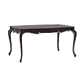 Dark Wooden Dining Table With Elegant Curved Legs And Metal Accents