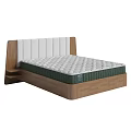 Double Bed With Upholstered White Headboard Natural Wooden Frame And Comfortable Mattress