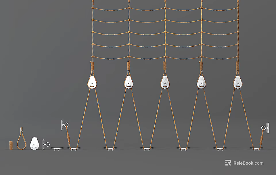 Sports Training Equipment With Orange Rope Structures And White Bases 3d model 