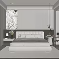 Modern Bedroom Interior With Marble Wall Decor Wooden Slat Wall Bed Nightstand And Desk