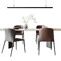 Modern Dining Table Set With Multiple Chairs Pendant Light And Decorative Vase Plant 3d model