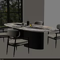 Modern Oval Marble Top Dining Table Set With Four Upholstered Chairs And Natural Light