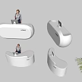 Modern White Reception Desk With Curved Design And Office Plant Decoration